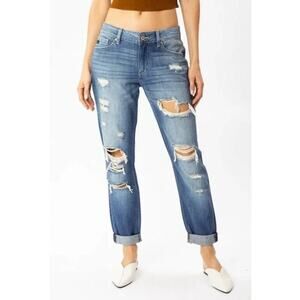 KanCan Medium Wash Boyfriend Relaxed Zip Fly Distressed Denim Jeans Size 9/28